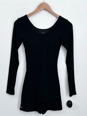 Klassy Network Black Rib Knit Scoop Neck Long Sleeve One Piece Brami Romper NWT